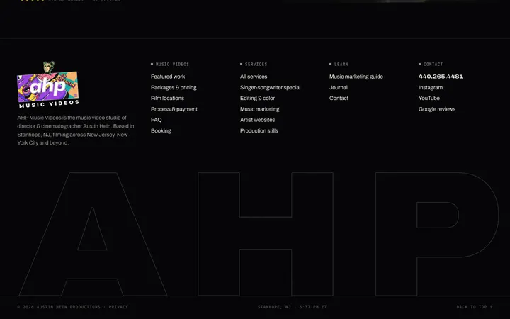 ahpmusicvideos.com, the footer