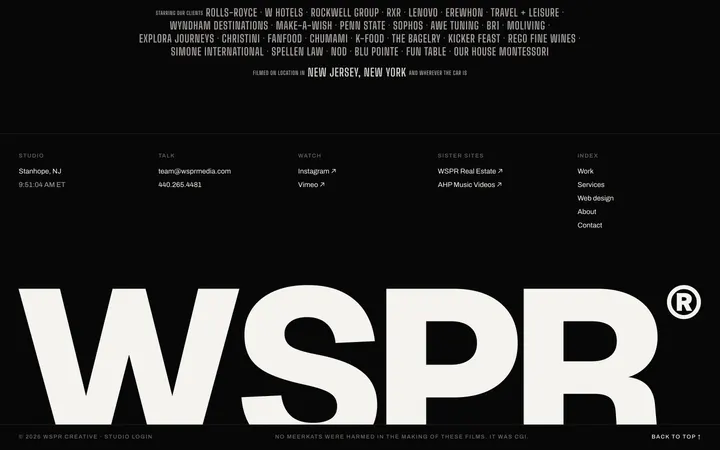 wsprcreative.com, the footer