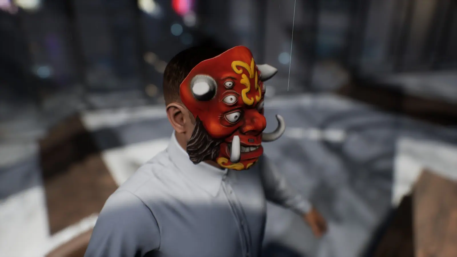 A council member in an oni mask