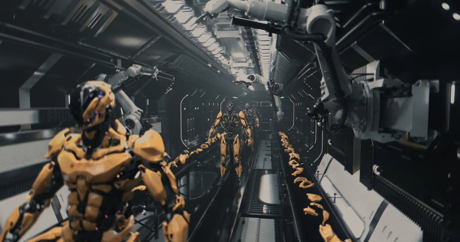 Gold droids on the factory line