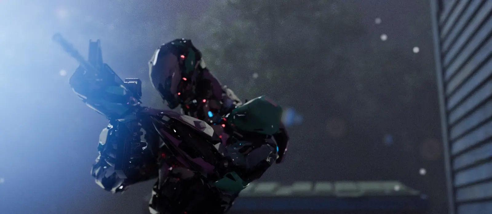 A droid in a shower of sparks