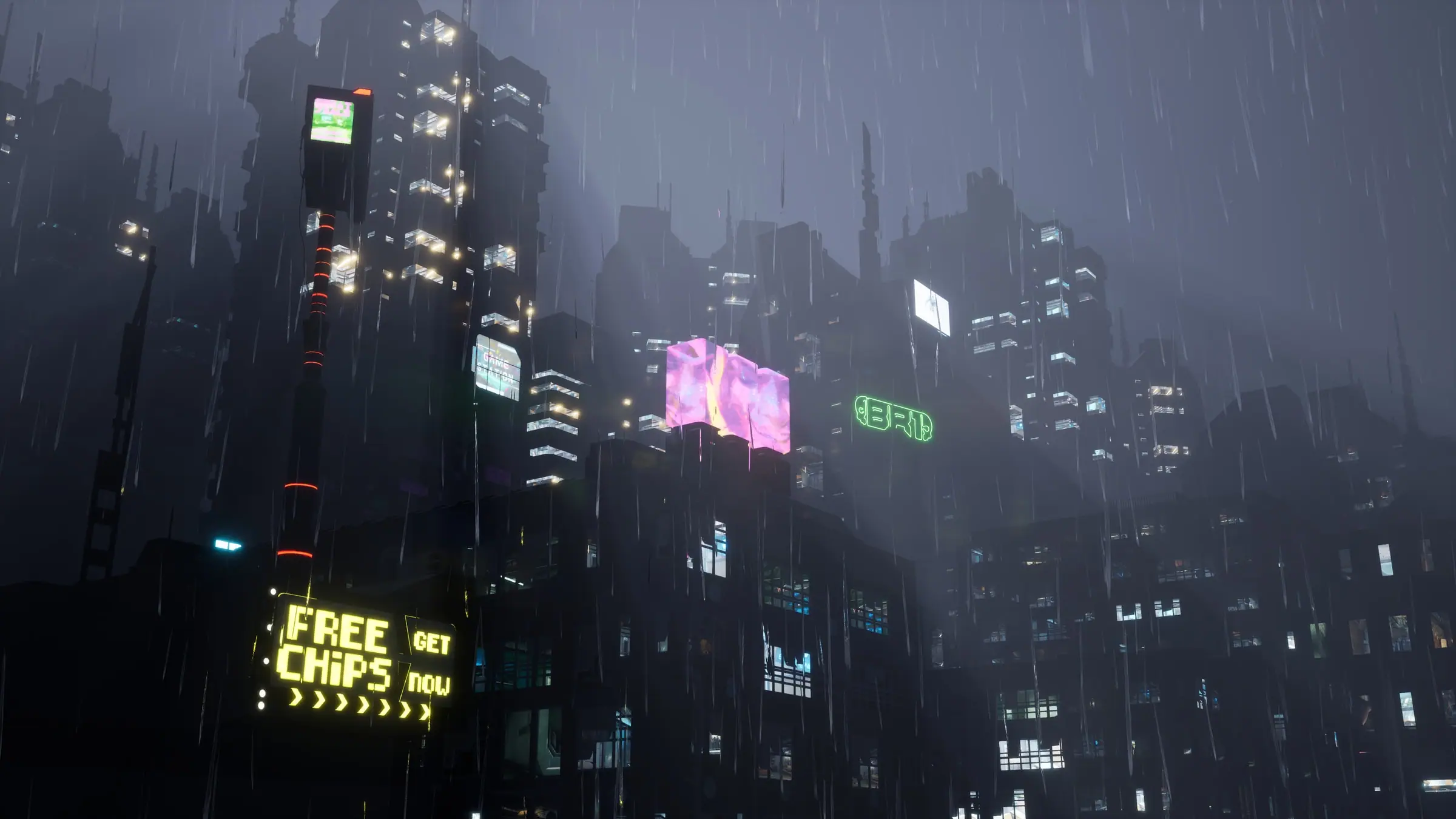 The neon megacity in the rain