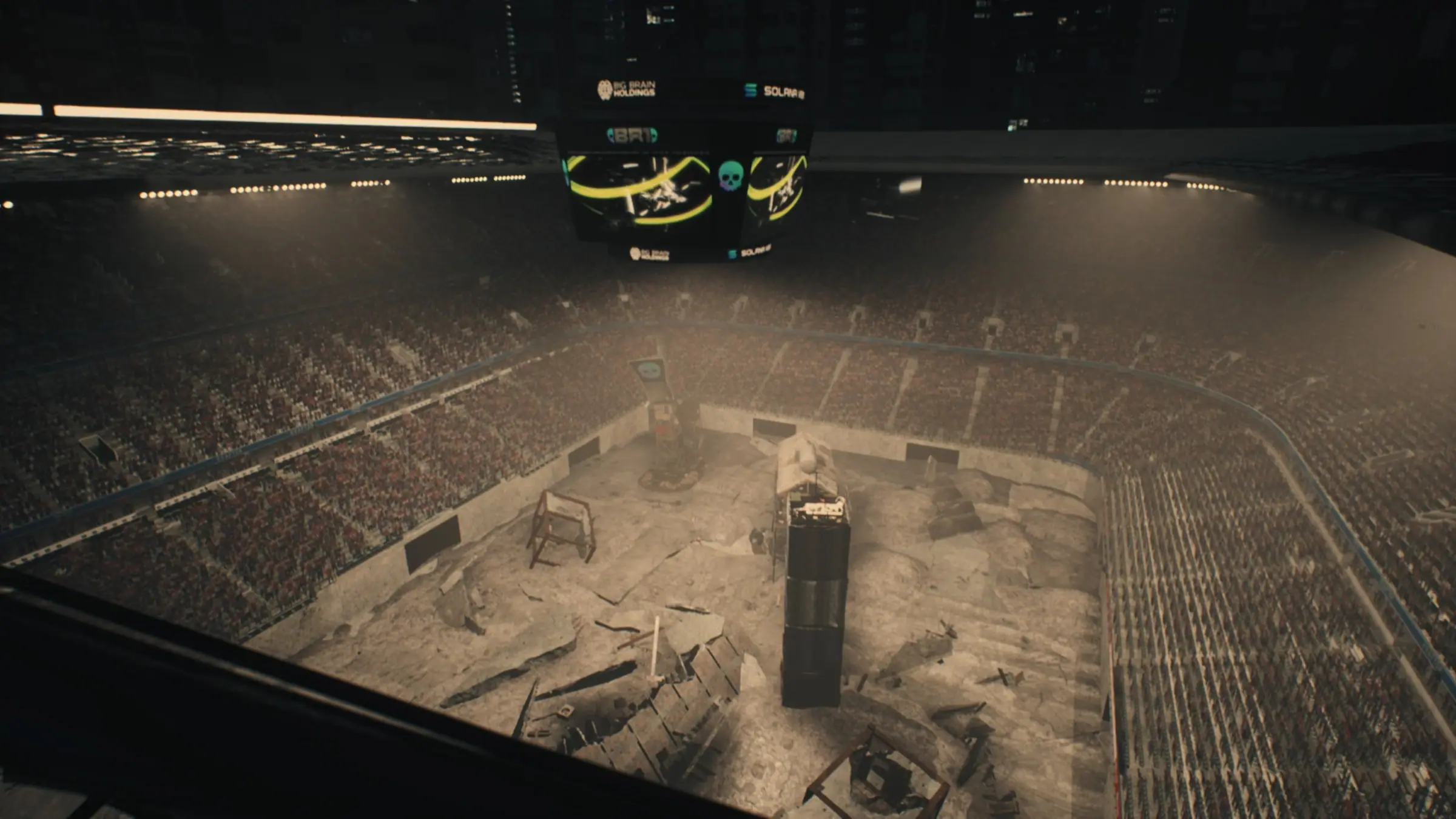 The arena floor under the lights