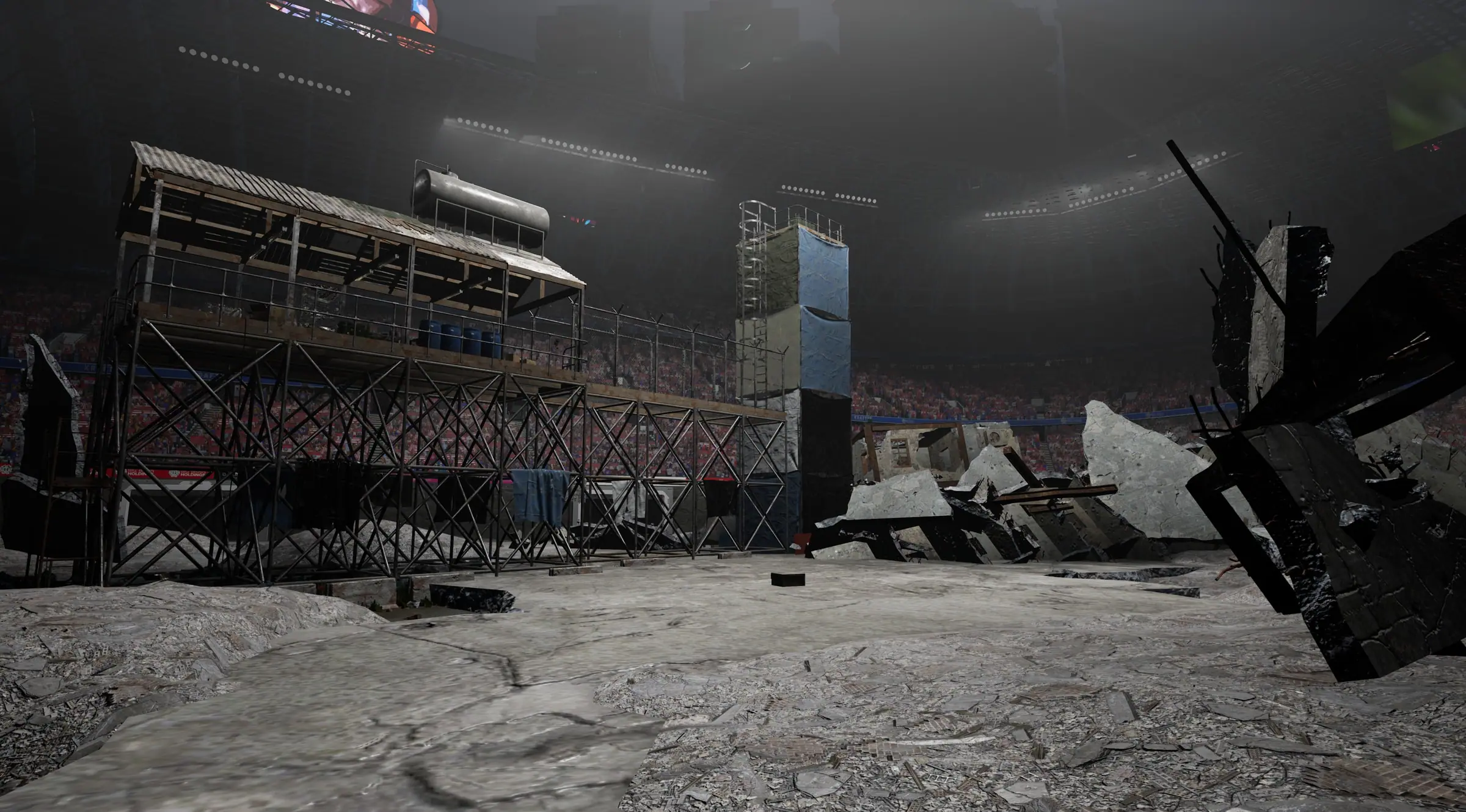 Rubble on the arena floor
