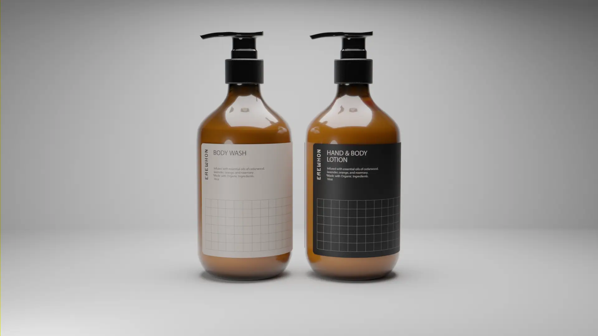 Erewhon Body Wash and Hand & Body Lotion on white