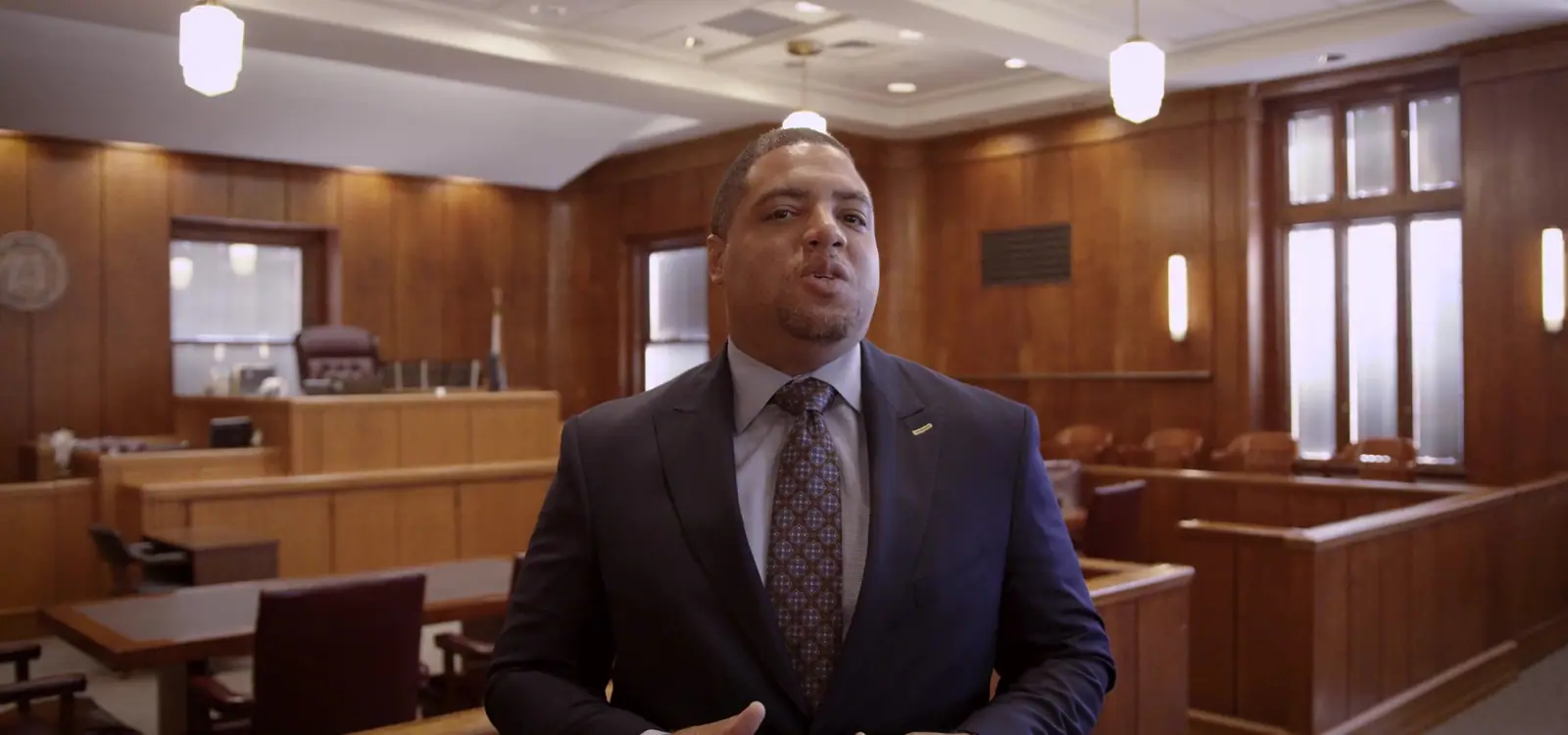 The attorney in a courtroom