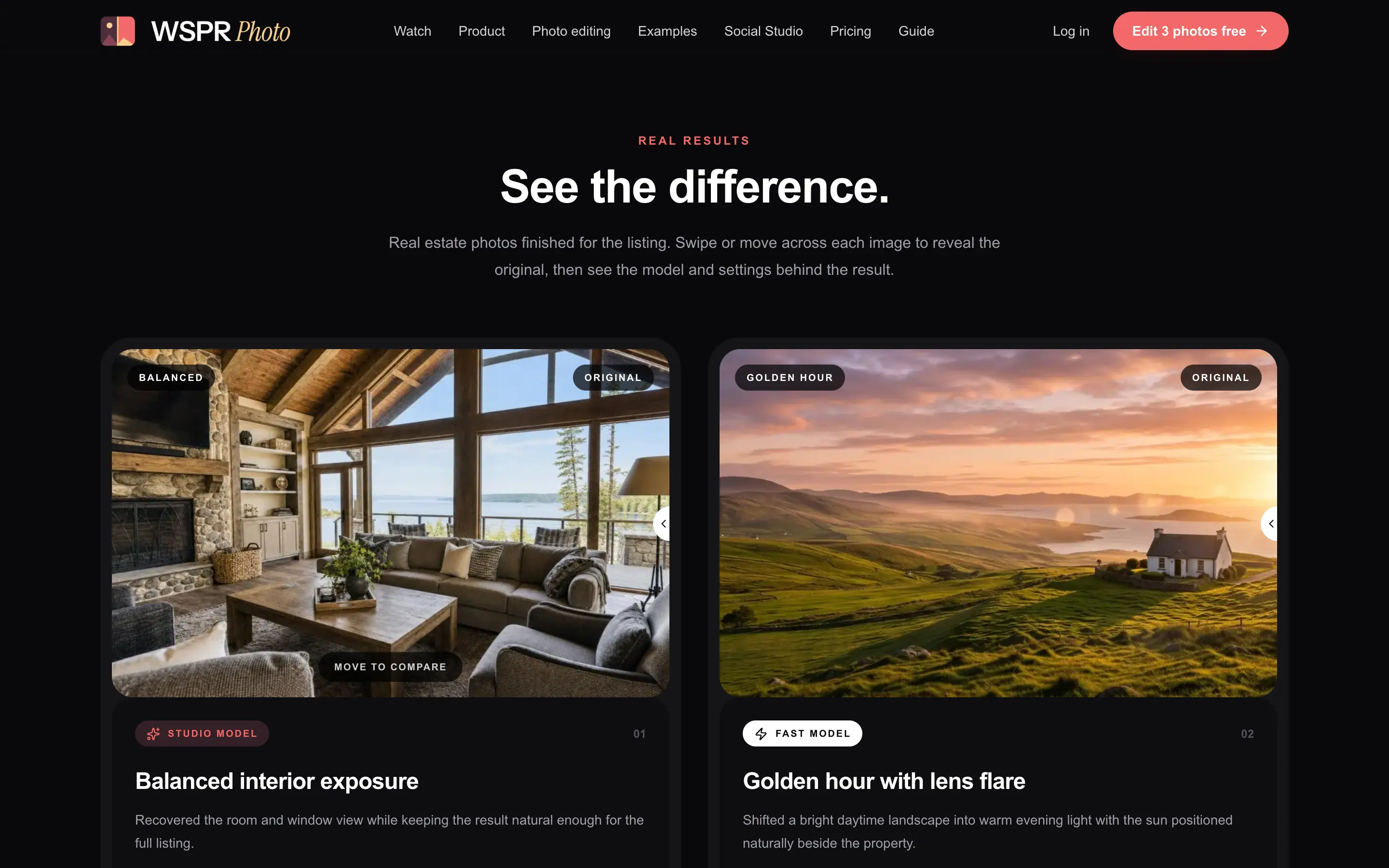 Real results: before-and-after comparisons with the model and settings behind each